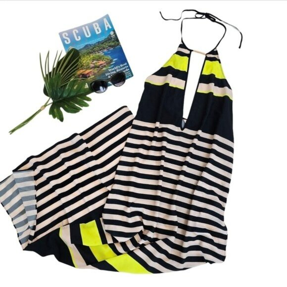 Ted Baker Women's Striped Sheer Halter Maxi Dress Size Medium Swimwear Coverup - Picture 15 of 15